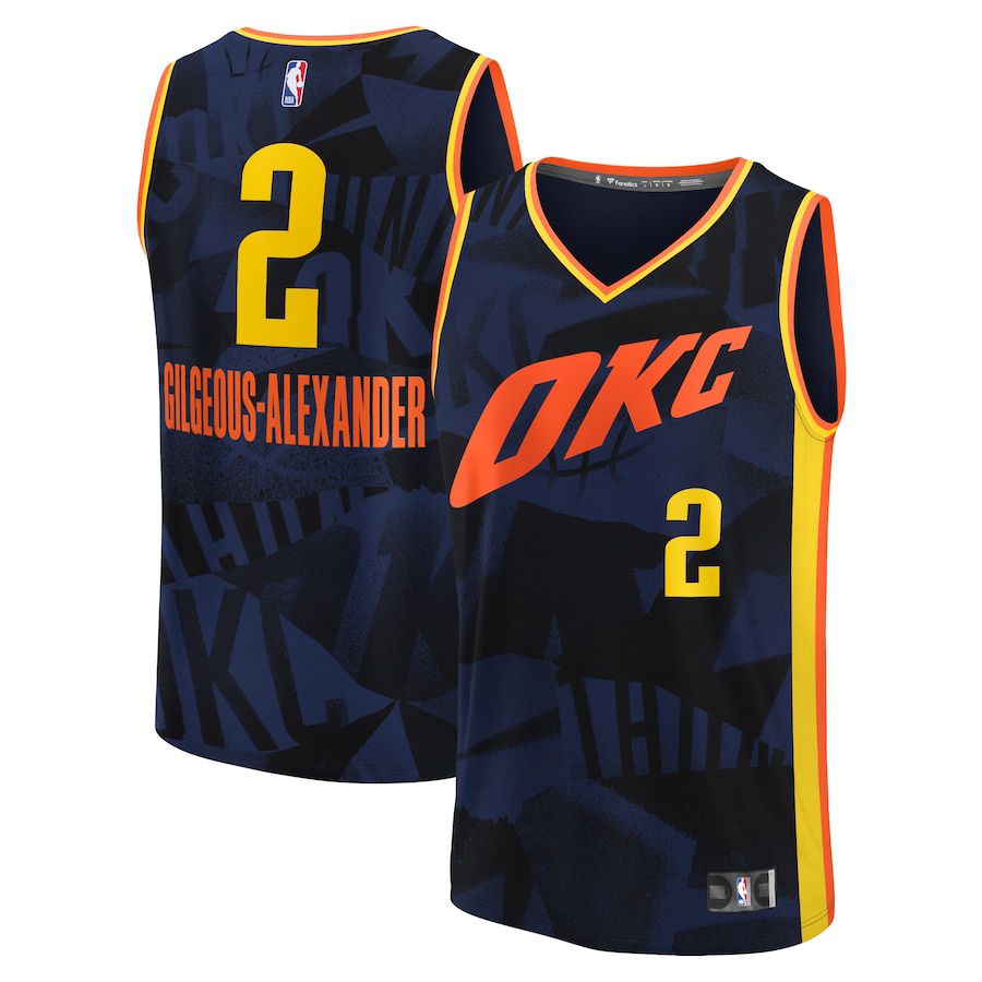 Men Oklahoma City Thunder 2 Shai Gilgeous-Alexander Fanatics Branded Navy City Edition 2023-24 Fast Break NBA Jersey
